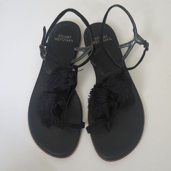 Stuart Weitzman leather tassel ankle strap sandal - Picture 4 of 10